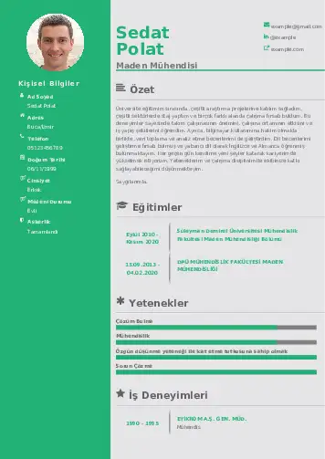 Maden Mühendisi Cv Örnekleri cv indir